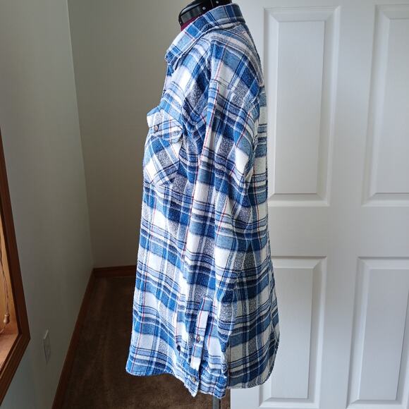 Canyon Guide Juneau Flannel Shirt 2X blue white plaid LS well worn warm soft - Picture 3 of 14